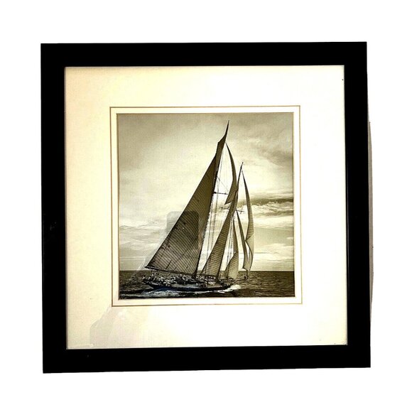 Michael Kahn Sailboat Series Photograph B&W Lake Boat Art Print Framed 18" SQ #1